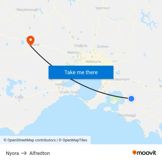Nyora to Alfredton map
