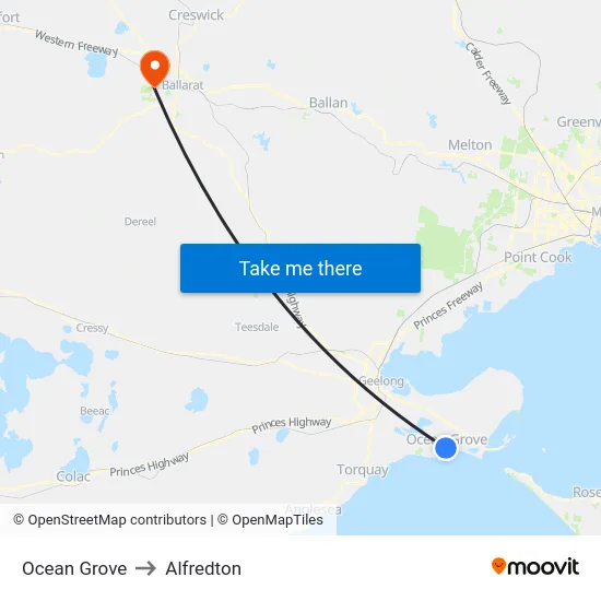 Ocean Grove to Alfredton map