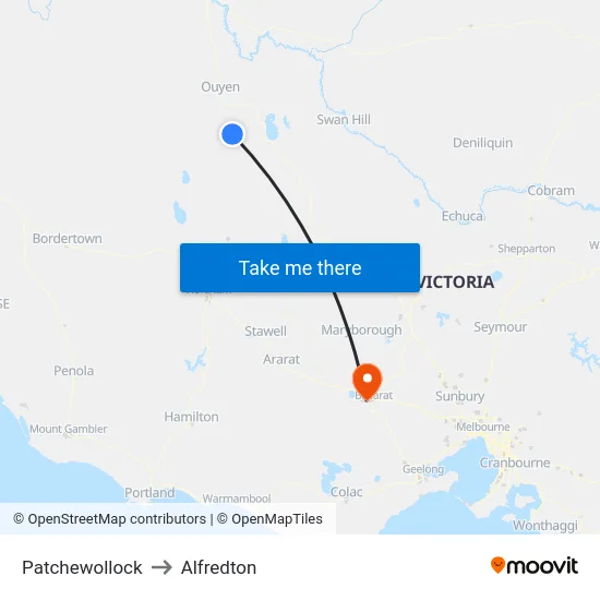 Patchewollock to Alfredton map