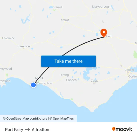 Port Fairy to Alfredton map