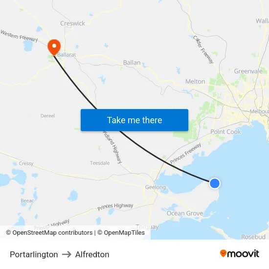 Portarlington to Alfredton map