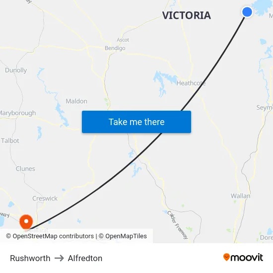 Rushworth to Alfredton map