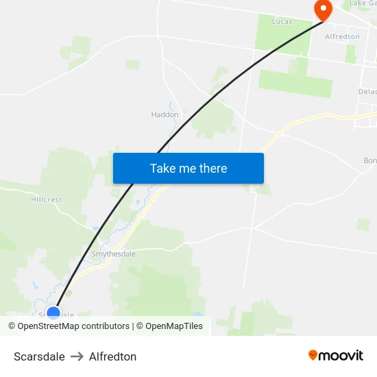 Scarsdale to Alfredton map