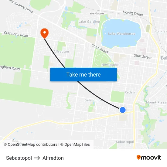 Sebastopol to Alfredton map
