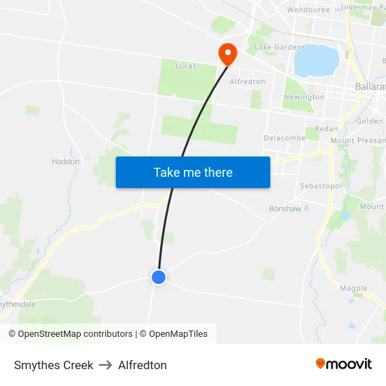 Smythes Creek to Alfredton map