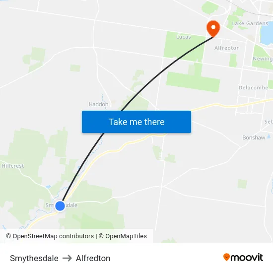 Smythesdale to Alfredton map