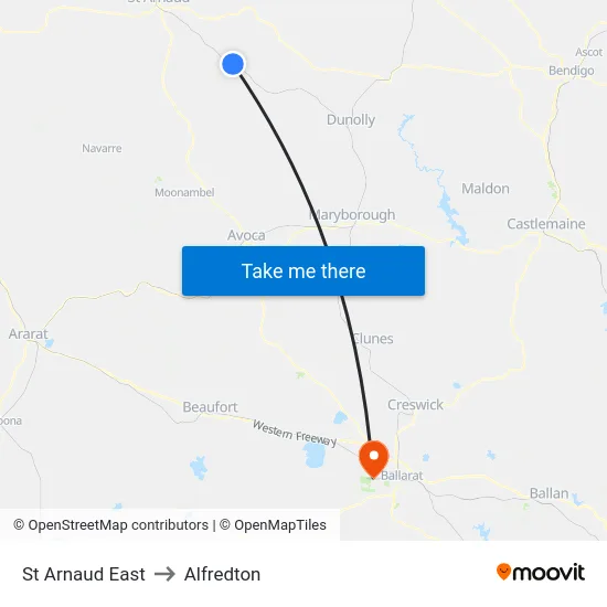 St Arnaud East to Alfredton map