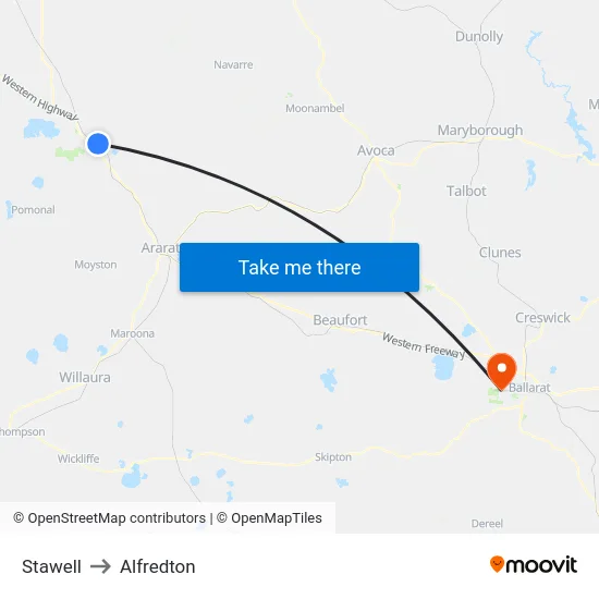 Stawell to Alfredton map