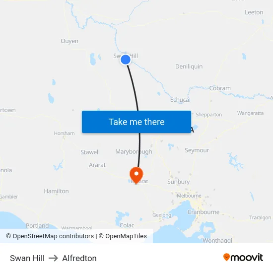 Swan Hill to Alfredton map