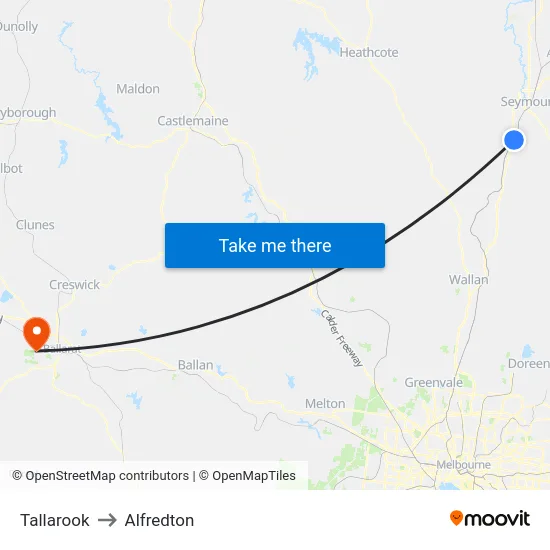 Tallarook to Alfredton map