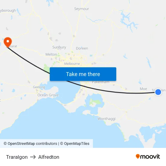 Traralgon to Alfredton map
