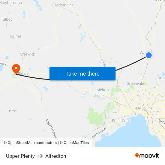 Upper Plenty to Alfredton map