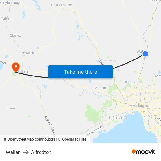 Wallan to Alfredton map