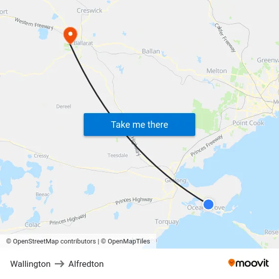 Wallington to Alfredton map
