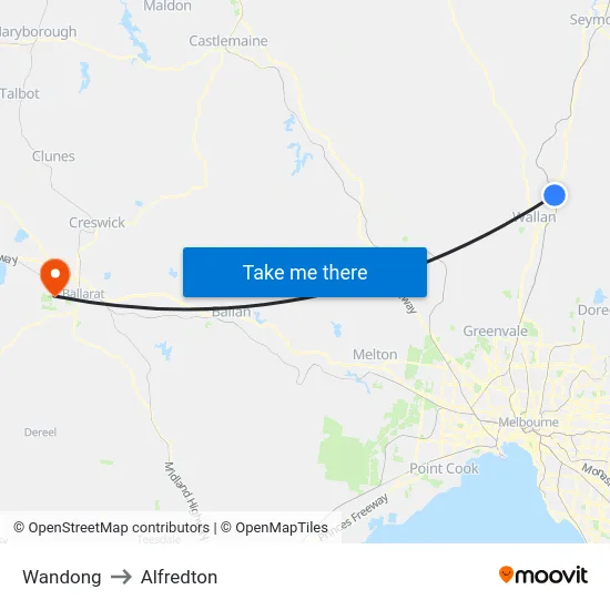 Wandong to Alfredton map