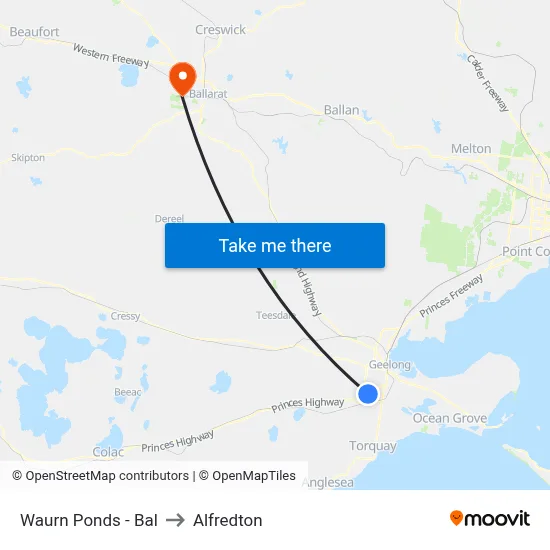 Waurn Ponds - Bal to Alfredton map