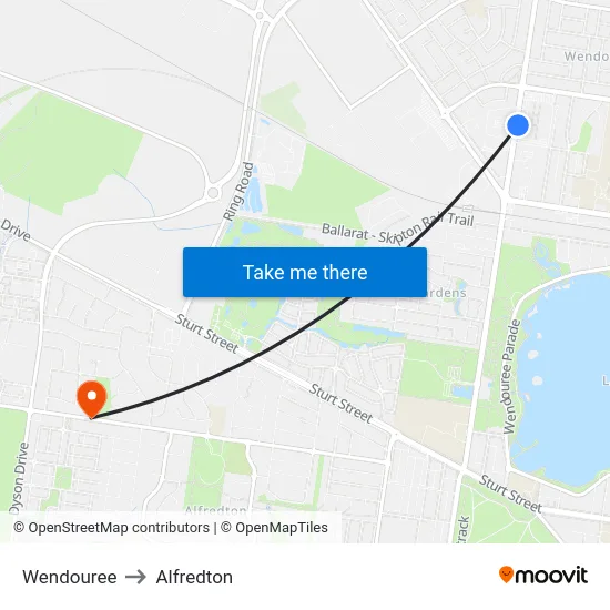 Wendouree to Alfredton map