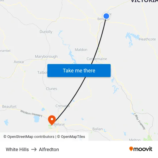 White Hills to Alfredton map