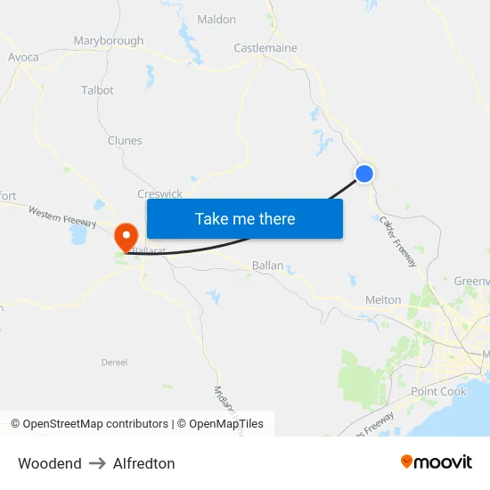 Woodend to Alfredton map