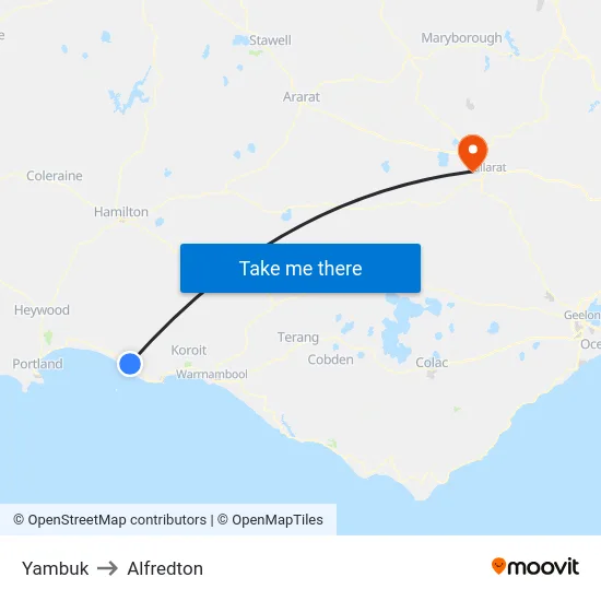Yambuk to Alfredton map
