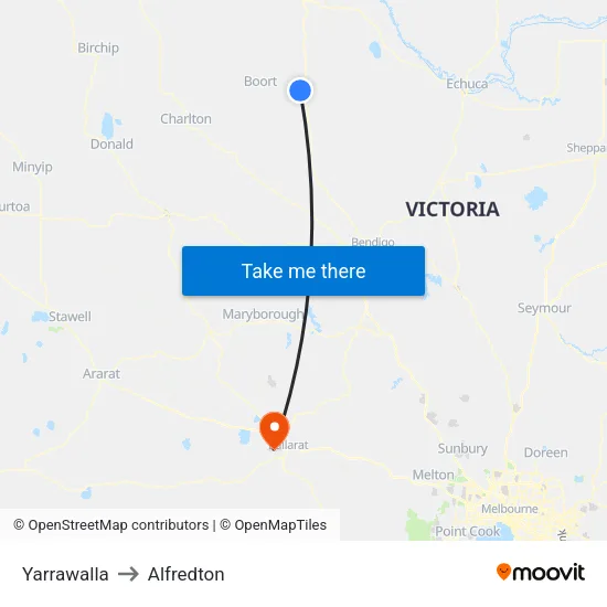 Yarrawalla to Alfredton map
