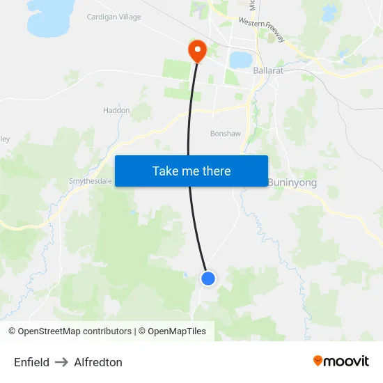 Enfield to Alfredton map