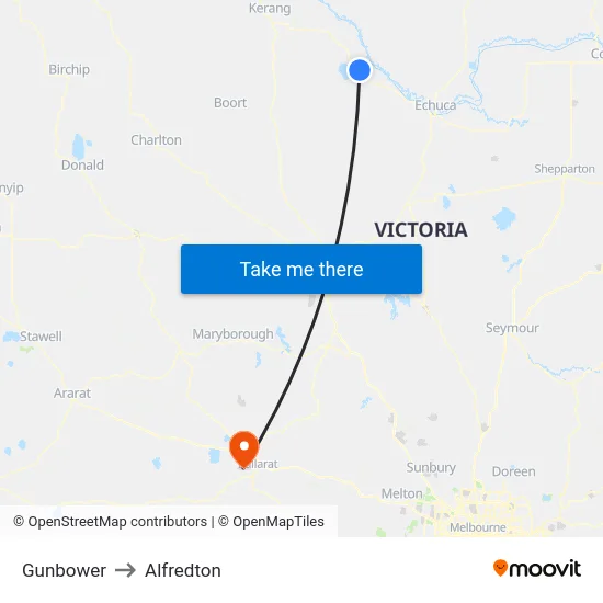 Gunbower to Alfredton map
