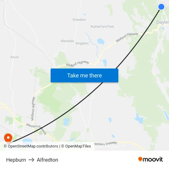 Hepburn to Alfredton map