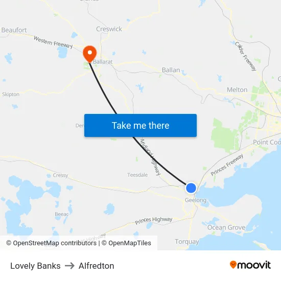 Lovely Banks to Alfredton map