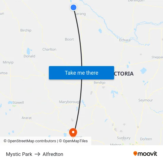 Mystic Park to Alfredton map