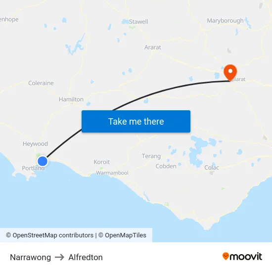 Narrawong to Alfredton map
