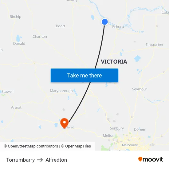 Torrumbarry to Alfredton map
