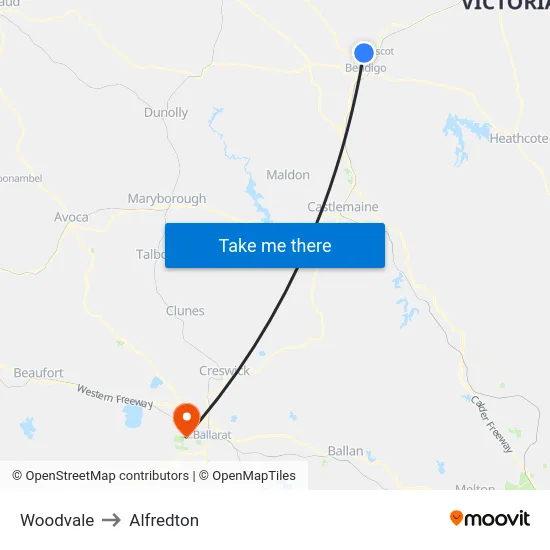 Woodvale to Alfredton map