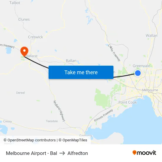 Melbourne Airport - Bal to Alfredton map