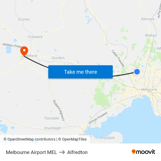 Melbourne Airport MEL to Alfredton map