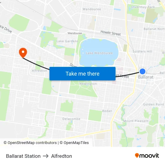 Ballarat Station to Alfredton map