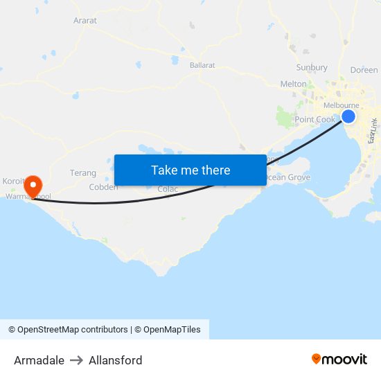 Armadale to Allansford map