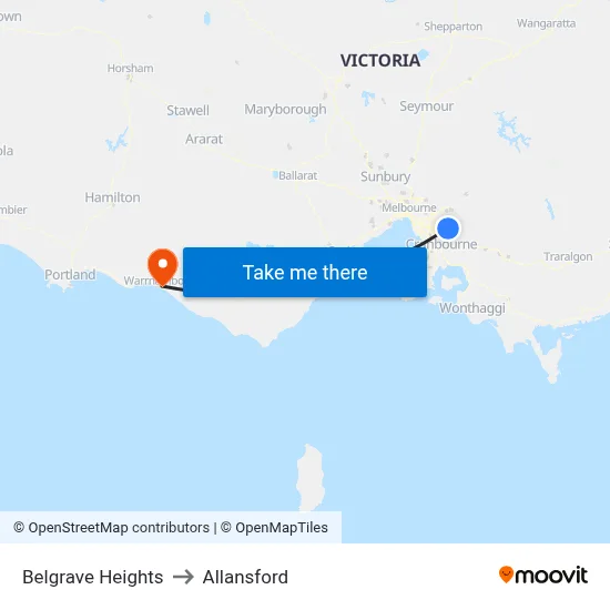 Belgrave Heights to Allansford map