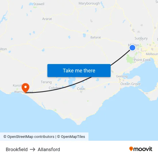 Brookfield to Allansford map