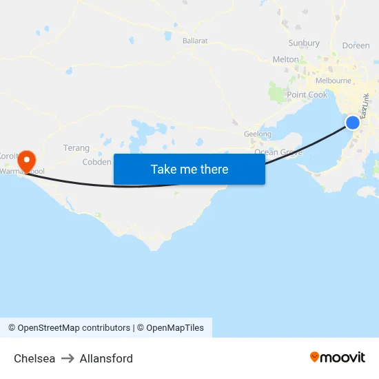 Chelsea to Allansford map