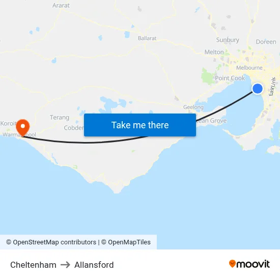 Cheltenham to Allansford map