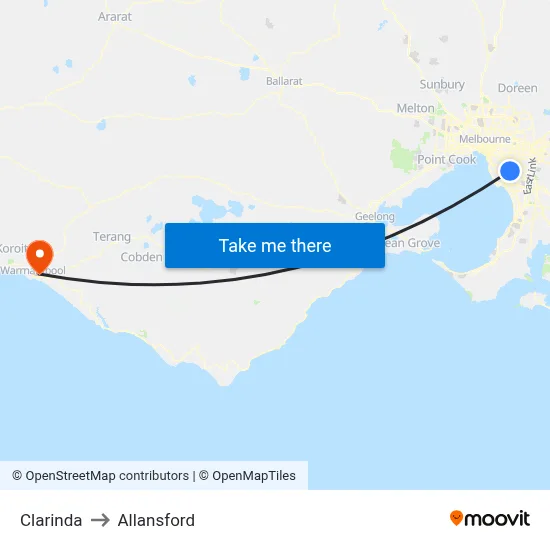 Clarinda to Allansford map