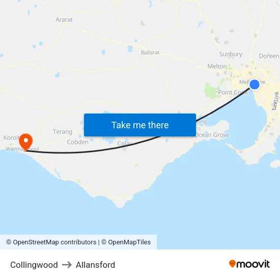 Collingwood to Allansford map