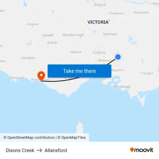 Dixons Creek to Allansford map