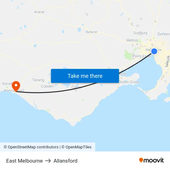 East Melbourne to Allansford map