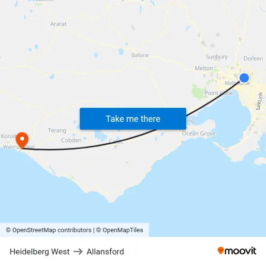 Heidelberg West to Allansford map