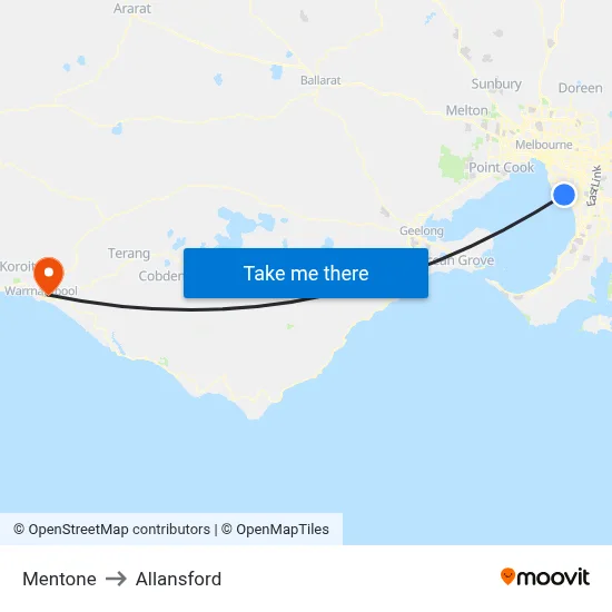Mentone to Allansford map
