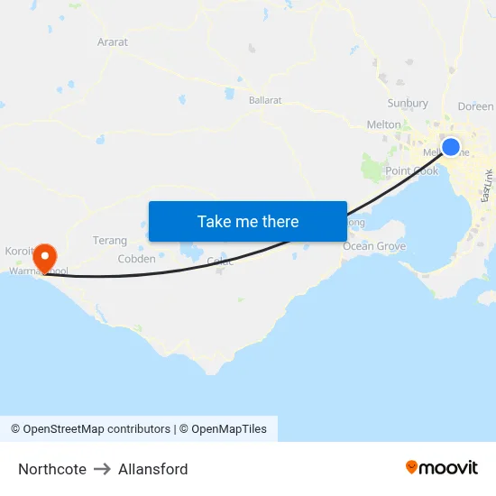 Northcote to Allansford map