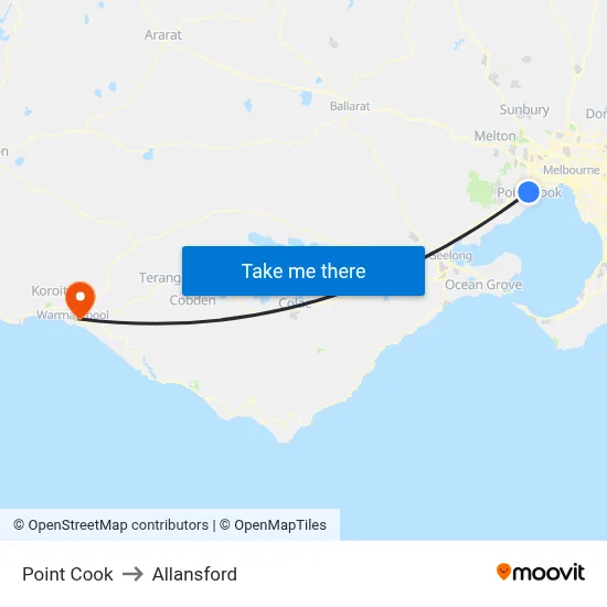 Point Cook to Allansford map