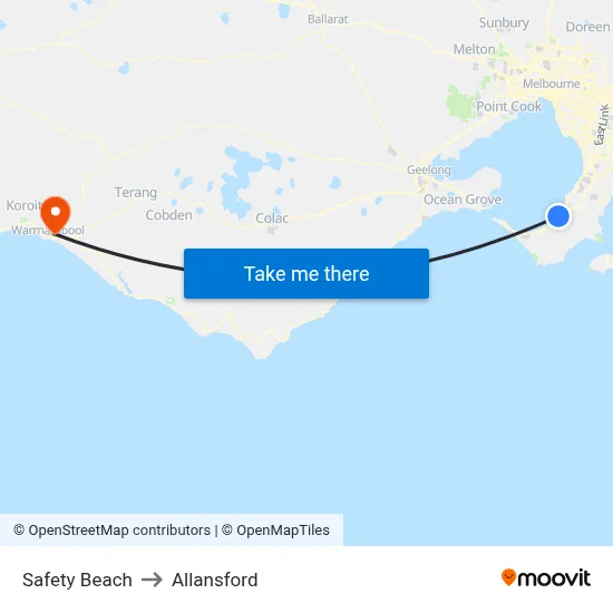 Safety Beach to Allansford map